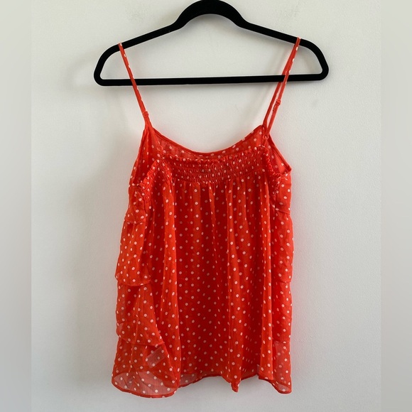 Forever 21 Orange & White Polka Dot Ruffle Tiered Blouse Size L New W/O Tag - Picture 3 of 5